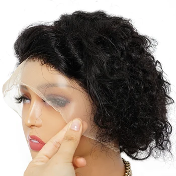 Peri Kesim Peruk Kısa Bob Kıvırcık 13x1 13x4 Dantel Ön İnsan Saç Peruk Siyah Kadınlar için Brezilyalı Dantel Ön İnsan Saç Peruk