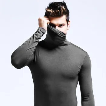 Kış Moda termal iç çamaşır Erkekler Balıkçı Yaka T-shirt Uzun Kollu Erkek termal tişört Erkekler Spor İlk Katman Erkek Sıcak Palto