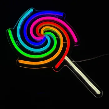 Lolipop Neon Burcu Usb Powered Renkli Led İşareti Erkek Kız Hediye Odası Duvar Dükkanı Şeker Dekor Özel Led Gece Lambası