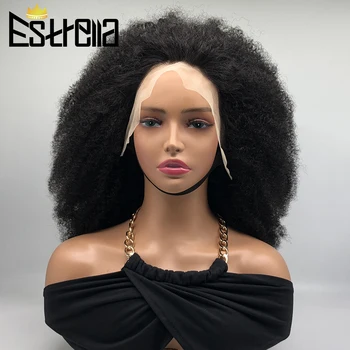 250 % Yoğunluk Afro Kinky kıvırcık insan saçı Peruk 13x4 Şeffaf dantel ön Peruk Brezilyalı Doğal Siyah kıvırcık insan saçı Peruk