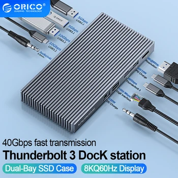 ORICO USB C Thunderbolt3 HUB Çok fonksiyonlu Yerleştirme M. 2 Durumda NVME SATA SSD 9 in 1 PD 60W 40GBPS DP 8K MacBook TB3-S2