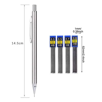 Haile 0.3 0.5 0.7 0.9 mm HB Mekanik kurşun kalem seti Tam Metal Sanat Çizim Kroki Yazma Otomatik Kalem Siyah Açar Yedekler