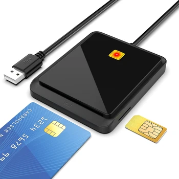 Taşınabilir USB 2.0 akıllı kart okuyucu CAC ve KİMLİK Banka Kartı SIM Kart kart okuyucu Çift Kart Yuvası Tasarımı Windows Linux için, siyah
