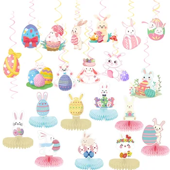 Paskalya Temalı Parti Petek Süsleme Sevimli Tavşan Doğum Günü Partisi Spiral Petek Takım Elbise Kolye Dekorasyon