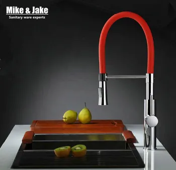 Kırmızı mutfak musluk dışarı çekin lavabo musluğu 360 dönen pirinç aşağı çekin mutfak musluk soğuk ve sıcak mutfak mikseri dokunun mutfak mikseri