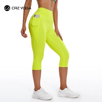 CRZ YOGA Bayan Butterluxe Egzersiz Capri Tayt Cepler ile 17 İnç Yüksek Belli Mahsul Spor Yoga Pantolon Tereyağlı Yumuşak