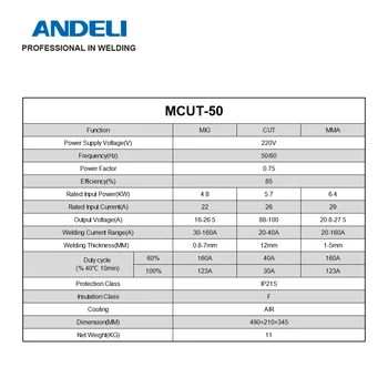ANDELI Çok Fonksiyonlu kaynak makınesi MIG CUT ARC MMA 3 in 1 Kaynakçı Yarı Otomatik Mıg / plazma kesme / sopa M CUT-50 kesici 220V