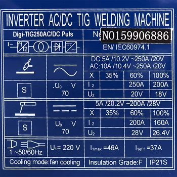 IGBT İnvertör Dijital Tıg 250 AC DC Darbe TIG Ark Kaynak Makinesi