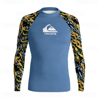 Sörf Gömlek Erkekler UV Koruma Yüzme Plaj Döküntü Guard Mayo Dalış Üstleri Hızlı Kuru Rashguard Uzun Kollu Sörf T-Shirt