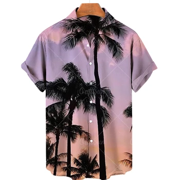 Moda Gömlek Erkekler için Rahat Hindistan Cevizi Ağacı Baskı Kısa Kollu Yaka İnce havai gömleği Beachwear Seyahat 2022 Yaz Yeni Üst 5xl