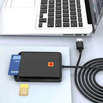 Taşınabilir USB 2.0 akıllı kart okuyucu CAC ve KİMLİK Banka Kartı SIM Kart kart okuyucu Çift Kart Yuvası Tasarımı Windows Linux için, siyah
