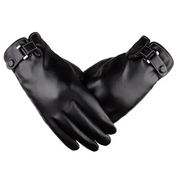 Erkek eldivenleri Siyah Kış Eldivenler Kadın Sıcak Tutmak Ekran Rüzgar Geçirmez Sürüş Guantes Erkek Sonbahar PU Deri Eldiven Iş