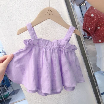 Kızın halter batı tarzı pamuklu bluz bebek gömlek yaz yelek kız bebek pembe dantel yaz elbisesi