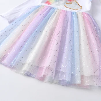 VIKITA Kız Elbise Sonbahar Kış Çocuklar Rahat Uzun Kollu Elbise Kız Unicorn Parti Prenses Elbise Çocuk Giyim 3-8 yıl