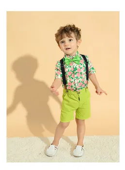 Erkek bebek Giysileri 3 ADET Yaz Toddler Kıyafetler Kore Moda Çocuk Kısa Kollu Gömlek + Şort Butik Çocuk Giyim Seti BC1183