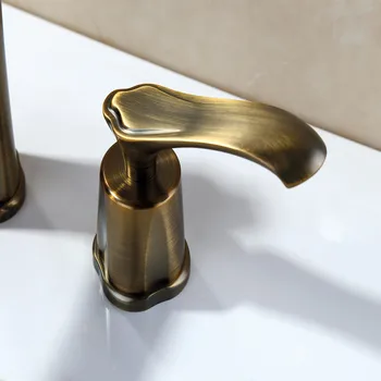 Antik bronz pirinç banyo lavabo musluğu iki kolu üç delik soğuk sıcak havza musluk Sanat tasarım yüksek kaliteli musluk