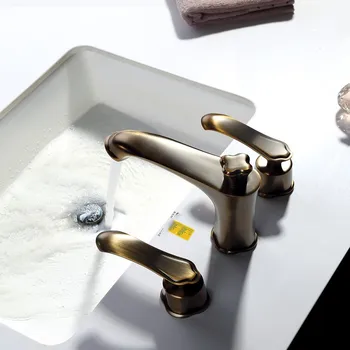 Antik bronz pirinç banyo lavabo musluğu iki kolu üç delik soğuk sıcak havza musluk Sanat tasarım yüksek kaliteli musluk