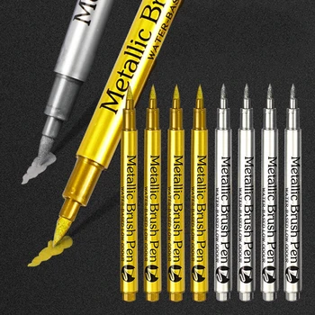 4 Adet Fırça Metalik işaretleme kalemleri Seti Yumuşak Uç Altın Gümüş DIY İmza El Sanatları Scrapbooking Kumaş Kalıcı Sanat Belirteçleri Malzemeleri